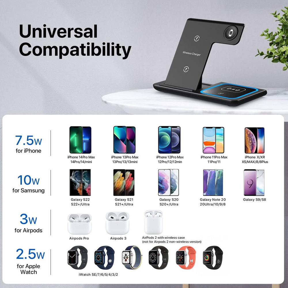 무선 충전기 홀더 스탠드 3 in 1 접이식 고속 충전 - Watches Smartwatch Samsung 리뷰 및 가격