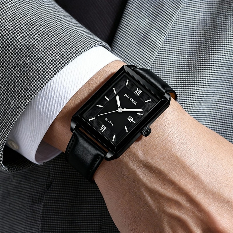 캐주얼 가죽 남성 시계 간단한 사각형 쿼츠 시계 달력  - Smartwatch Watches Gift For Men 리뷰 및 가격