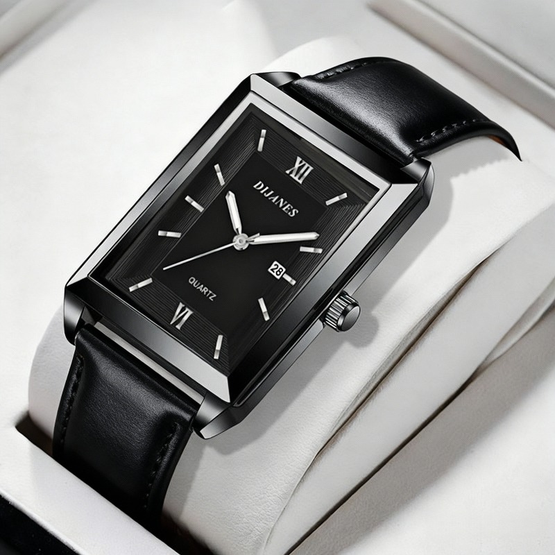 캐주얼 가죽 남성 시계 간단한 사각형 쿼츠 시계 달력  - Smartwatch Watches Gift For Men 리뷰 및 가격