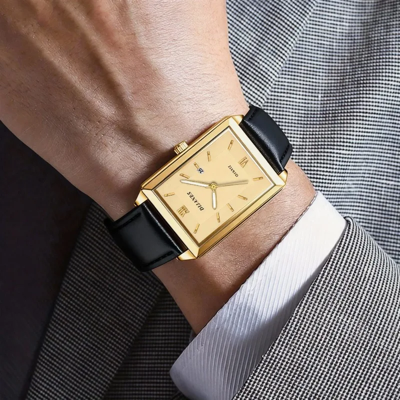 캐주얼 가죽 남성 시계 간단한 사각형 쿼츠 시계 달력  - Smartwatch Watches Gift For Men 리뷰 및 가격