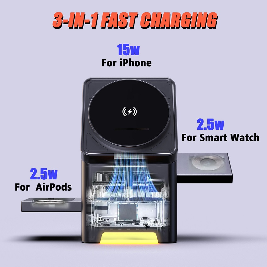3 in 1 마그네틱 무선 충전기 접이식 15W 고속  - Watches Smartwatch Samsung 리뷰 및 가격